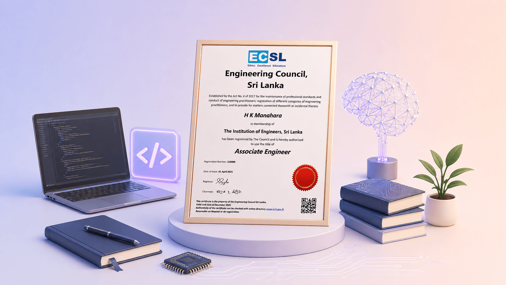 Registered as an Associate Engineer with the Engineering Council of Sri Lanka